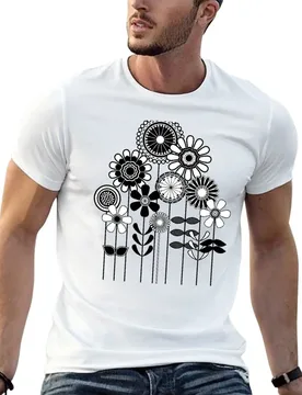 Cute Flower Mid Century Modern Print - Black and White Floral Print T-Shirt Basic Daily Outfit Short Sleeve Tee - Aliexpress - FashionsVida