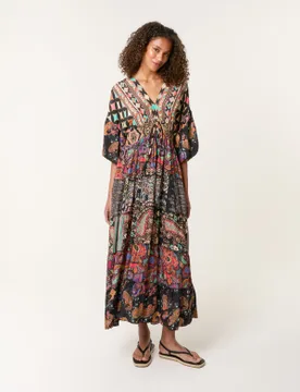 Tiered V Neck Dress - M/L / MULTI - female - Blue Vanilla - FashionsVida