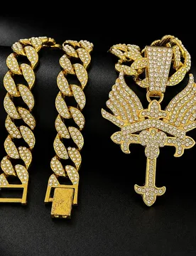 Men Hip Hop Winged Cross Iced Out Cuban Chain Necklace Bling Full Crystal Gold Plated Street Wear Pendant Jewelry - Aliexpress - FashionsVida
