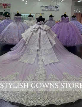 Lavender Shiny Quinceanera Dresses Applique Lace Beading Crystal Bow Corset Party Birthday Sweet 16 Dress Vestidos 15 De Anos - Aliexpress - FashionsVida
