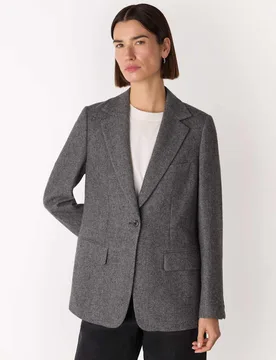 Wool Blend Herringbone Blazer Grey Mix female - Whistles - FashionsVida