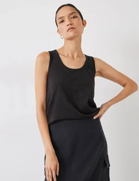 Pure Cotton Scoop Neck Vest Black female - hush - FashionsVida
