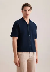 Regular Strick Resort Hemd Uni Blau L