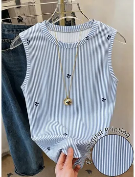 Top de tirantes con estampado de cerezas y rayas, casual de verano XL - Shein - FashionsVida