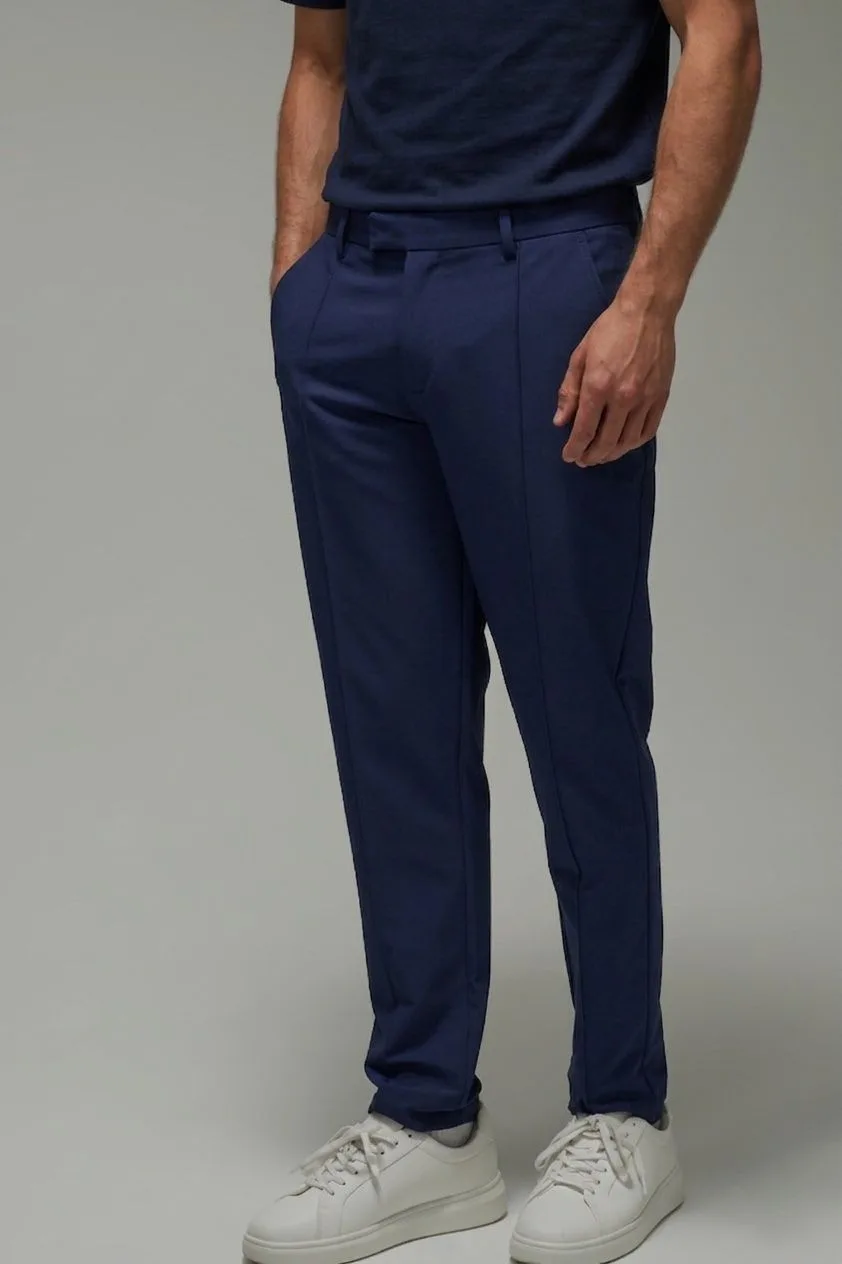 Mens Man Active Tapered Fit Pintuck Golf Trousers - Navy - Size Large - boohooMAN - FashionsVida