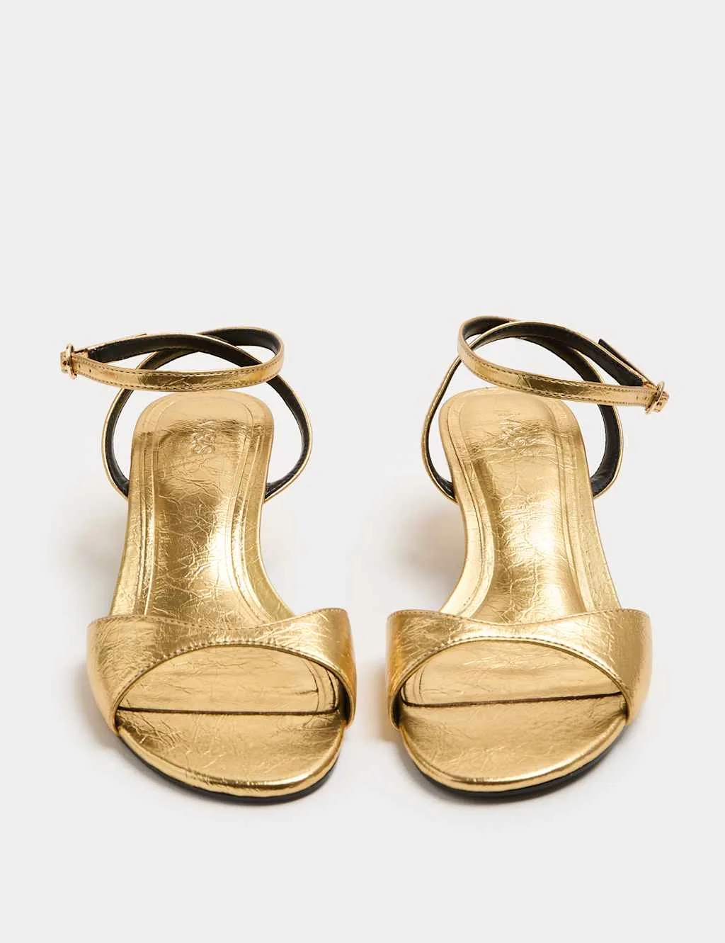 Ankle Strap Kitten Heel Peep Toe Sandals Gold female - M&S - FashionsVida