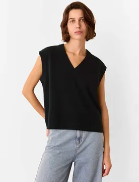 Pure Wool V-Neck Knitted Vest Black female - Whistles - FashionsVida