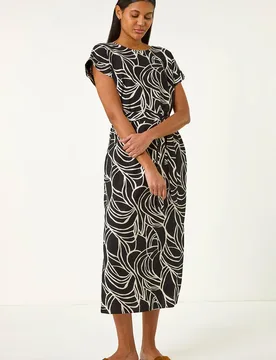 Women's Linear Textured Midi Dress in Black Size: 12 - Black - Size: 12 - Roman - FashionsVida
