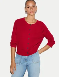 Pure Cotton Crew Neck Cardigan Cherry Red female