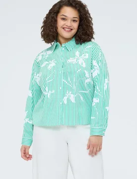 Camisa de mujer de rayas con estampado floral - Fiorella Rubino - FashionsVida