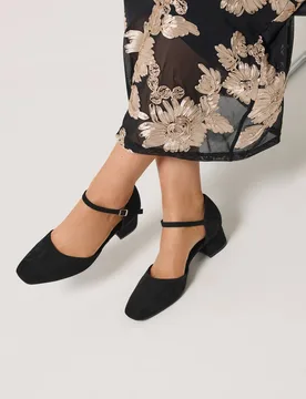 Women's Square Toe Block Heels In Wide E & Extra Wide EEE Fit in Black Size: 8EEE - Black - Size: 8EEE - Yours - FashionsVida