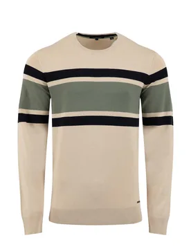 Weird Fish Ryker Stripe Crew Neck Jumper Size M - holiday-shop holiday-shop mens-summer-shop men men all-mens men knitwear men knitwear cardigans new- - Oyster - FashionsVida