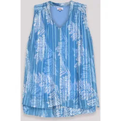 Blusa de mujer estampada sin mangas con bajo asimétrico