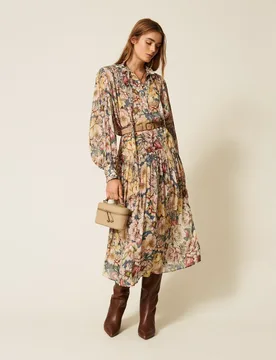 Robe longue en crépon floral - TWINSET - FashionsVida
