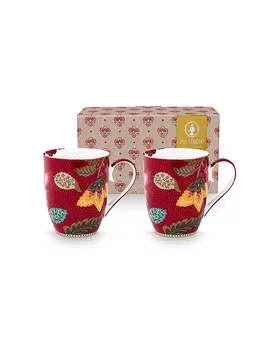 Henkelbecher 2-tlg. BLOOMING TALES 2x350ml Fantasy Darkred dunkelrot - Pip Studio - FashionsVida