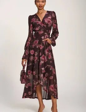 Women's Ruffle Cuffed Sleeve Frill Mesh Maxi Dress in Burgundy Size: 12 - Burgundy - Size: 12 - Jolie Moi - FashionsVida