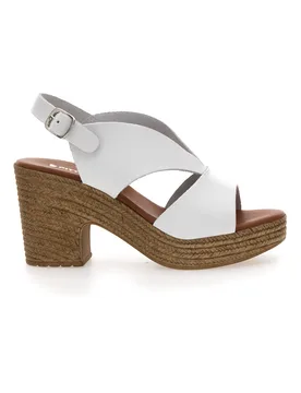 Sandali Bianchi in Pelle con Tacco Effetto Rafia Made in Italy 6714313 39 - Pittarello - FashionsVida