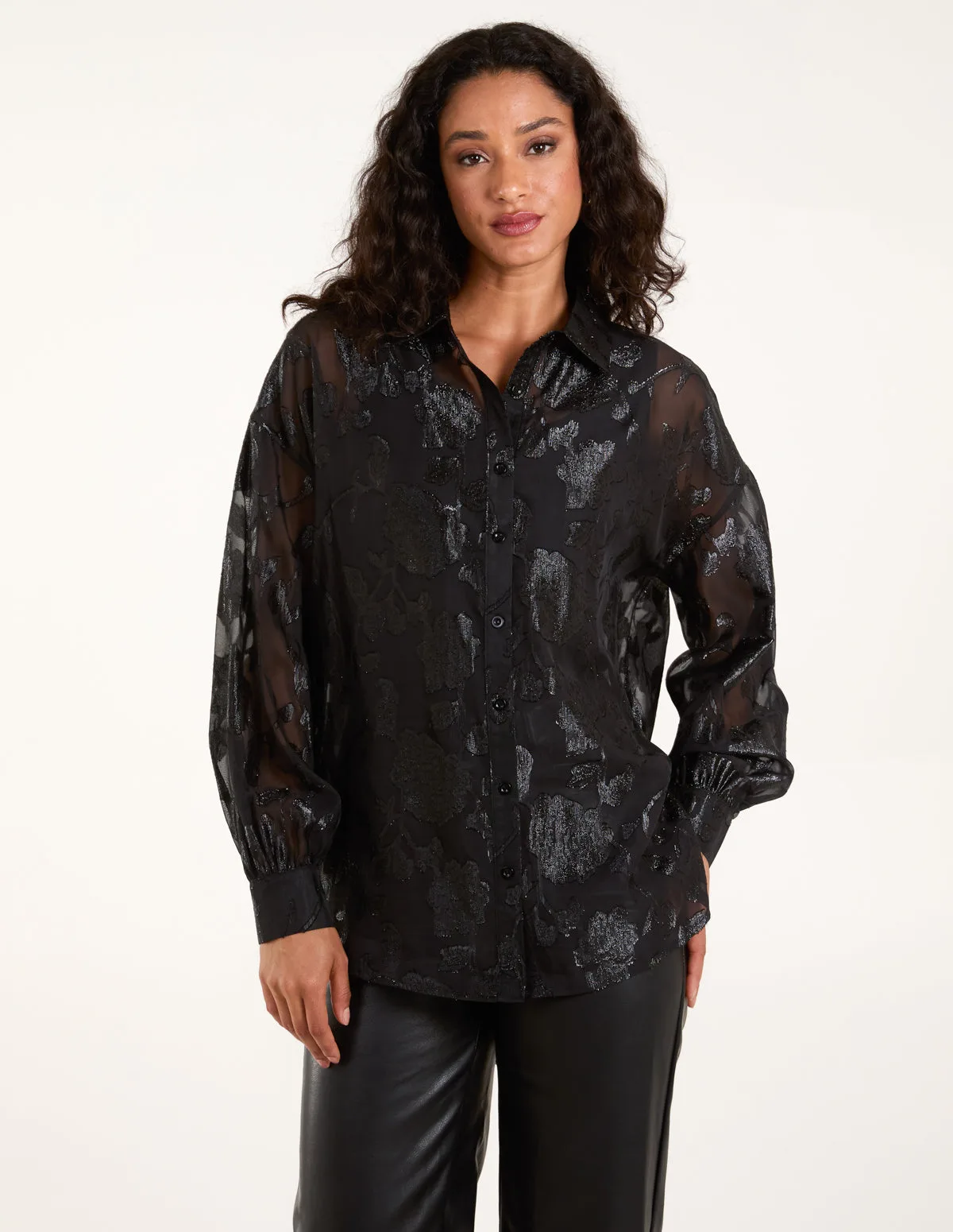 Mesh Metallic Detailed Shirt - M / BLACK - female - Blue Vanilla - FashionsVida