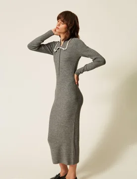 Robe longue en maille avec col au crochet - Actitude by Twinset - FashionsVida