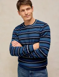 Pure Cotton Striped Crew Neck Jumper Blue Mix male
