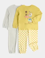 Kids' 2 Pack Tokyo Graphic Pyjama Sets (1-8 Yrs) Yellow Mix male