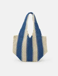 Macrame Striped Shoulder Bag Blue female