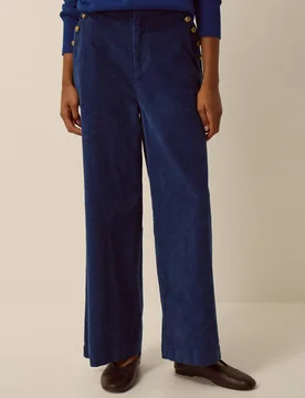 Plain Wide Leg Cotton Trousers Dark Blue female - Monsoon - FashionsVida