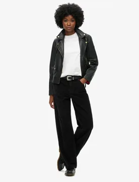 Superdry Damen Cordhose mit Mittlerer Leibhöhe und Weitem Beinschnitt Schwarz - Größe: 26/30 - 94.99 - FashionsVida