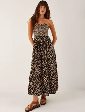 Geometric Maxi Shirred Dress Black female - Monsoon - FashionsVida