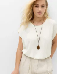 Gathered Hem Top With Linen White Mix female