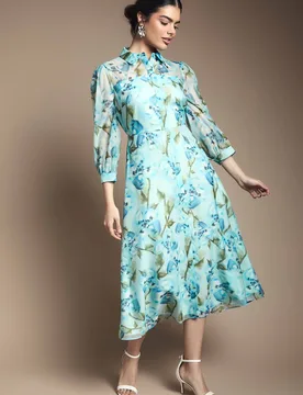 Women's Floral Organza Button Midi dress in Mint Size: 14 - Mint - Size: 14 - Wallis - FashionsVida