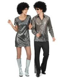 Disco Gruppenkostüm-Set für Paare silber-schwarz