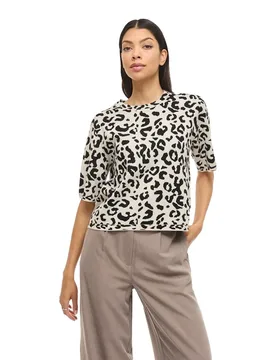 Pull à Manches Courtes Mayas O-neck Knit Noos Super Light Natural Melan / Leo Black Beauty 2XL - Vila - FashionsVida