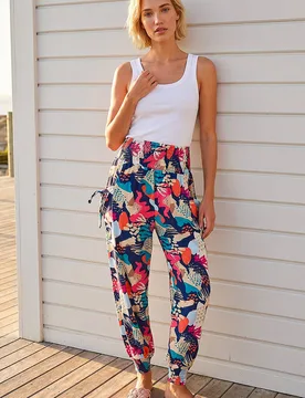 Women's Abstract Tie Pocket Trousers in Navy Size: 18 - Navy - Size: 18 - Roman - FashionsVida
