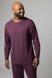 Mens 1 Pack Bamboo Loungewear Selection Long Sleeved Top Burgundy Medium - Red - Size: Medium