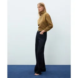 Pantalón denim de mujer palazzo con costura adelantada