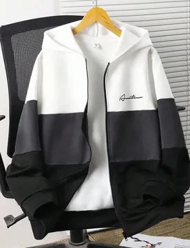 Chaqueta de sudadera informal y holgada con bloques de color y parches, versátil y cómoda, adecuada para salidas en otoño/invierno, con cremallera, - Shein - FashionsVida