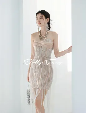 A short dress with sequined strapless design and sparkling tassels - Aliexpress - FashionsVida