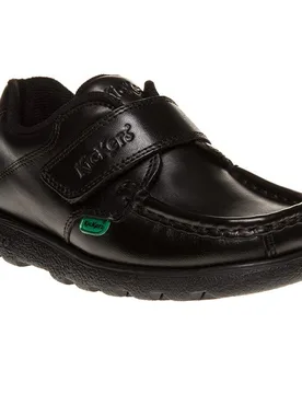Childrens Unisex Fragma Strap Shoes - Black Leather - Size Uk 8.5 Infant - Kickers - FashionsVida