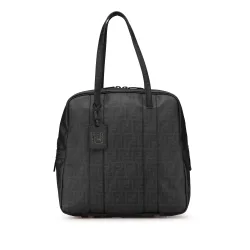 Womens Structured Tote Bag With Zip Closure - Black Textile - One Size