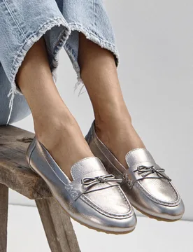 Women's Taryn Driver Moccasins in Silver Size: 3 - Silver - Size: 3 - Vionic - FashionsVida