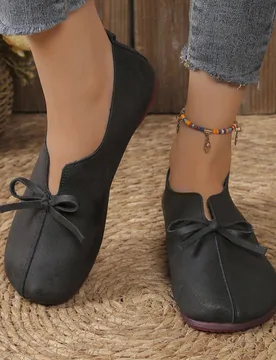 Bailarinas de mujer de tacón blando con puntera redonda y unicolor, con lazo decorativo, estilo slip-on informal, para el Día de San Valentín EUR42 - Shein - FashionsVida