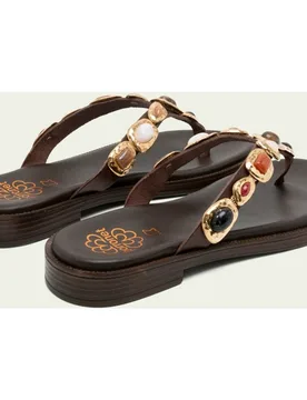 Sandalias de dedo destalonada de piel de mujer con adornos - Porronet - FashionsVida