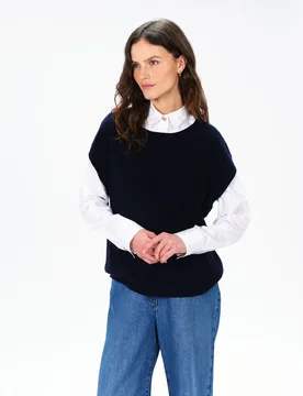 Chaleco de mujer con cuello redondo en lana 100% - Caroll - FashionsVida