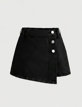 Falda pantalón asimétrica de mezclilla con botones estilo boho casual Y2K para niña preadolescente, para vacaciones de verano y uso diario 11Y - Shein - FashionsVida