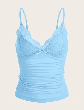 Top de tirantes con encaje en contraste fruncido XS - Shein - FashionsVida