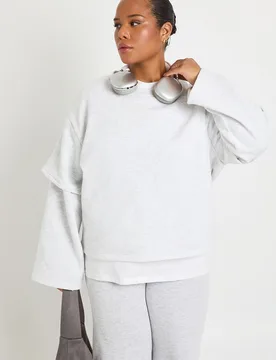 Womens Plus 2 In 1 Sweat Long Sleeve T-Shirt - Grey Cotton - Size 24 Uk - Boohoo - FashionsVida