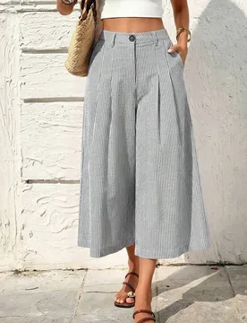 Pantalones Capri de Lino Casuales y Sexys para Mujer, Adecuados para Ocio, Playa y Uso Doméstico, a Cuadros Blanco y Negro, Verano XS - Shein - FashionsVida