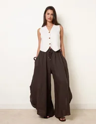 Extreme Wide Leg Linen Trousers - ONE / CHOCOLATE - female