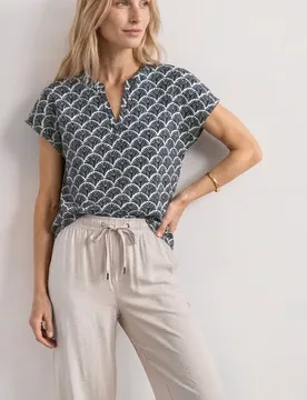 Blusenshirt mit Split Neck und Muschelprint female Blau - Street One - FashionsVida